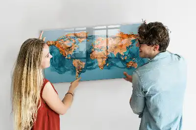 Quadro magnético para desenhar estampa de mapa-múndi abstrato