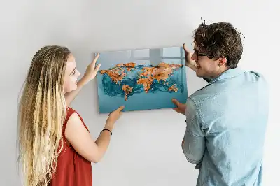 Quadro magnético para desenhar estampa de mapa-múndi abstrato