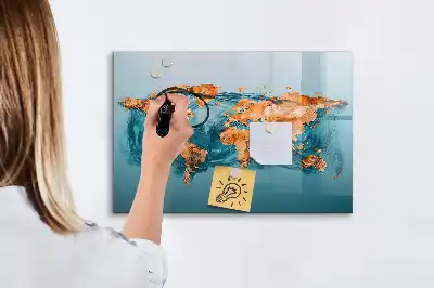 Quadro magnético para desenhar estampa de mapa-múndi abstrato