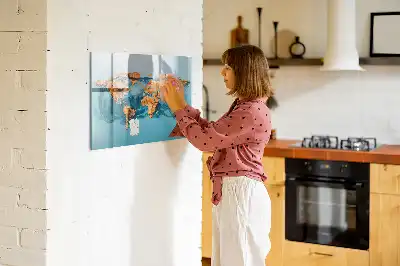 Quadro magnético para desenhar estampa de mapa-múndi abstrato