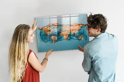 Quadro magnético para desenhar estampa de mapa-múndi abstrato