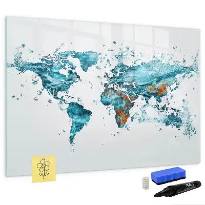 Quadro magnético mapa-múndi com fundo de água