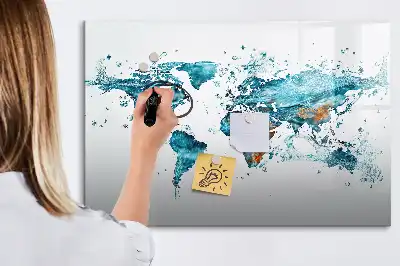 Quadro magnético mapa-múndi com fundo de água