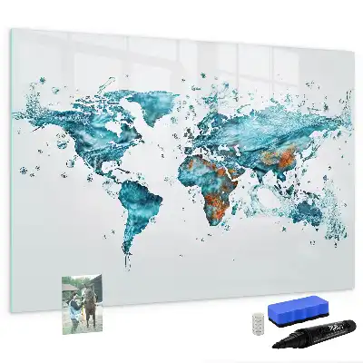 Quadro magnético mapa-múndi com fundo de água
