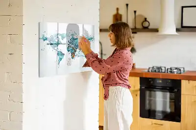 Quadro magnético mapa-múndi com fundo de água