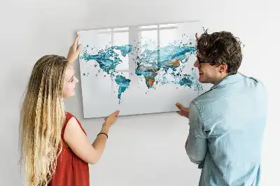 Quadro magnético mapa-múndi com fundo de água