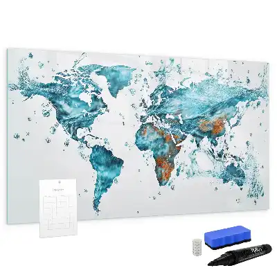Quadro magnético mapa-múndi com fundo de água