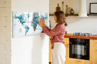 Quadro magnético mapa-múndi com fundo de água
