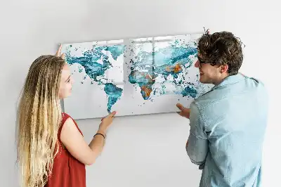Quadro magnético mapa-múndi com fundo de água