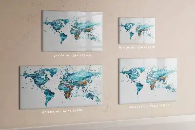 Quadro magnético mapa-múndi com fundo de água