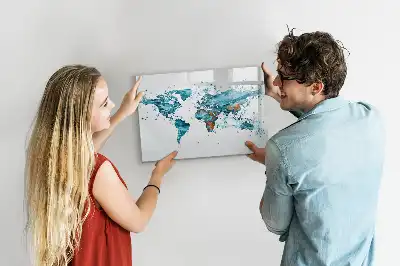 Quadro magnético mapa-múndi com fundo de água