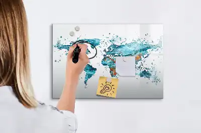 Quadro magnético mapa-múndi com fundo de água