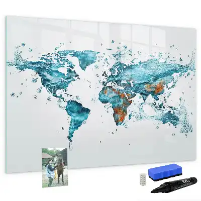 Quadro magnético mapa-múndi com fundo de água