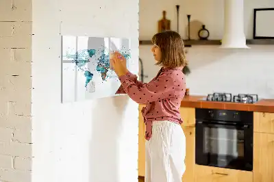 Quadro magnético mapa-múndi com fundo de água