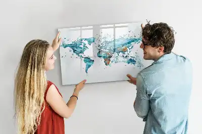 Quadro magnético mapa-múndi com fundo de água