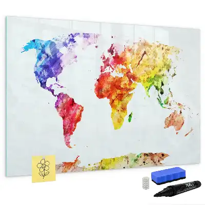 Quadro magnético para desenhar com estampa de mapa-múndi em aquarela