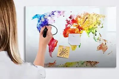 Quadro magnético para desenhar com estampa de mapa-múndi em aquarela