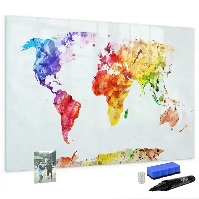 Quadro magnético para desenhar com estampa de mapa-múndi em aquarela