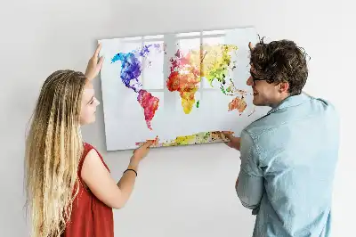 Quadro magnético para desenhar com estampa de mapa-múndi em aquarela