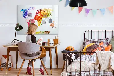 Quadro magnético para desenhar com estampa de mapa-múndi em aquarela
