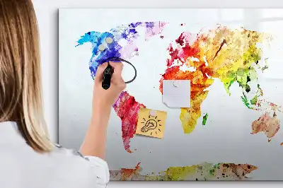 Quadro magnético para desenhar com estampa de mapa-múndi em aquarela