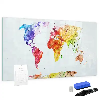 Quadro magnético para desenhar com estampa de mapa-múndi em aquarela