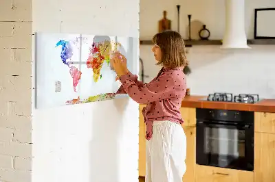 Quadro magnético para desenhar com estampa de mapa-múndi em aquarela
