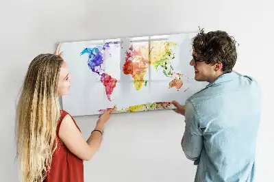 Quadro magnético para desenhar com estampa de mapa-múndi em aquarela