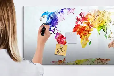 Quadro magnético para desenhar com estampa de mapa-múndi em aquarela