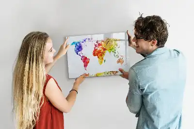 Quadro magnético para desenhar com estampa de mapa-múndi em aquarela