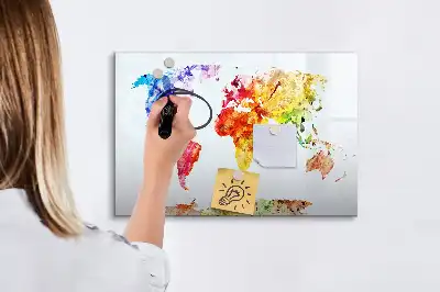 Quadro magnético para desenhar com estampa de mapa-múndi em aquarela