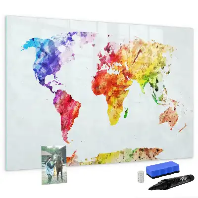 Quadro magnético para desenhar com estampa de mapa-múndi em aquarela