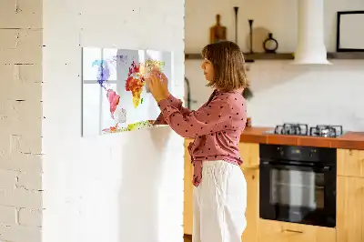 Quadro magnético para desenhar com estampa de mapa-múndi em aquarela
