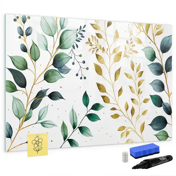 Quadro magnético para escrever com estampa de folhas de planta
