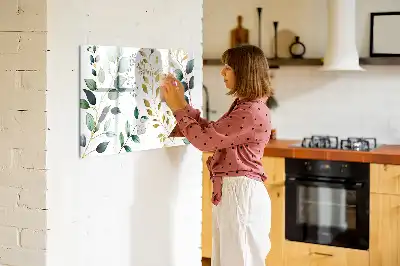 Quadro magnético para escrever com estampa de folhas de planta
