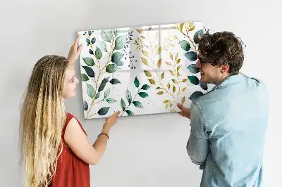 Quadro magnético para escrever com estampa de folhas de planta
