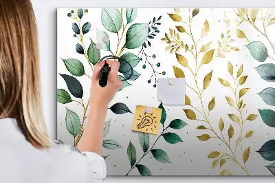 Quadro magnético para escrever com estampa de folhas de planta
