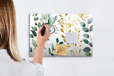 Quadro magnético para escrever com estampa de folhas de planta