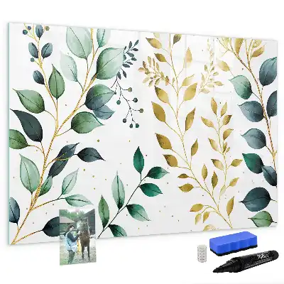 Quadro magnético para escrever com estampa de folhas de planta