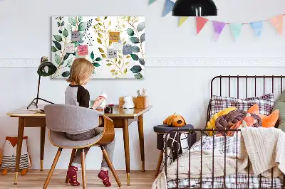 Quadro magnético para escrever com estampa de folhas de planta