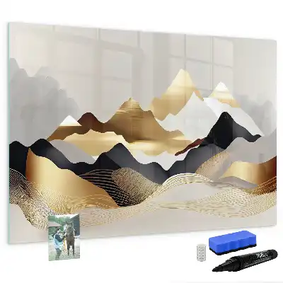 Quadro magnético para escrita com estampa de abstração de montanhas