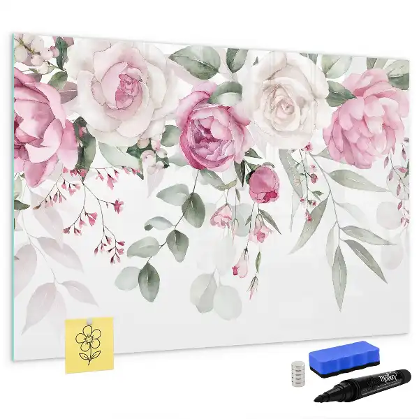 Quadro magnético para desenhar estampa Rosas em aquarela