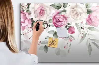 Quadro magnético para desenhar estampa Rosas em aquarela