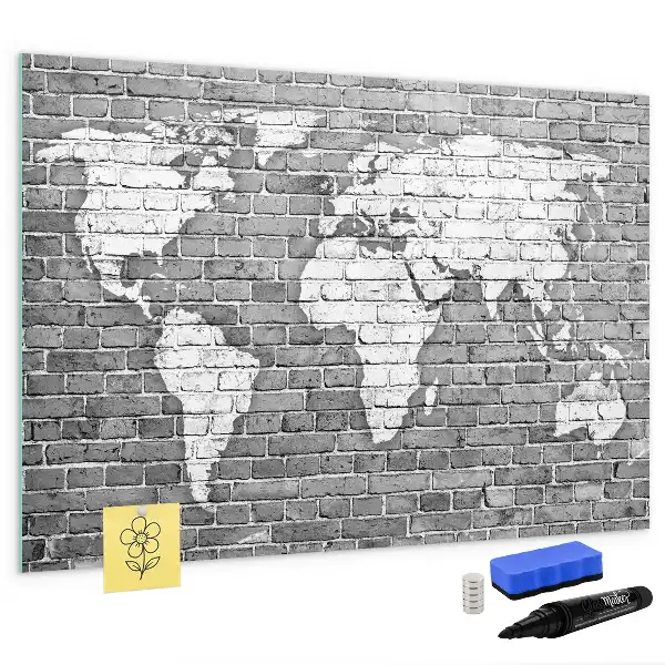 Quadro magnético para escrever mapa-múndi em tijolos