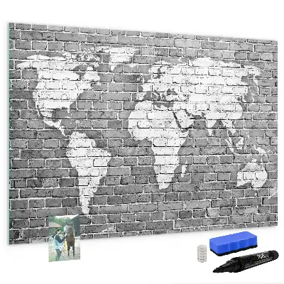 Quadro magnético para escrever mapa-múndi em tijolos