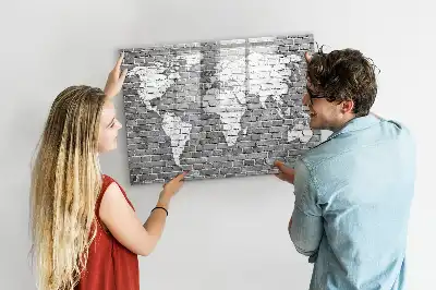 Quadro magnético para escrever mapa-múndi em tijolos