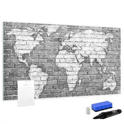 Quadro magnético para escrever mapa-múndi em tijolos
