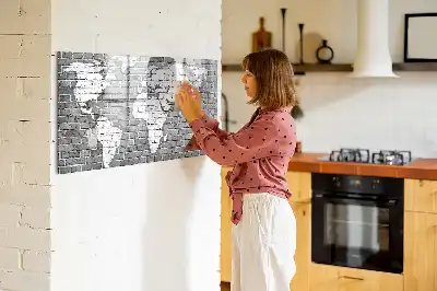 Quadro magnético para escrever mapa-múndi em tijolos