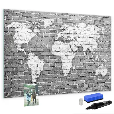 Quadro magnético para escrever mapa-múndi em tijolos