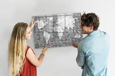 Quadro magnético para escrever mapa-múndi em tijolos